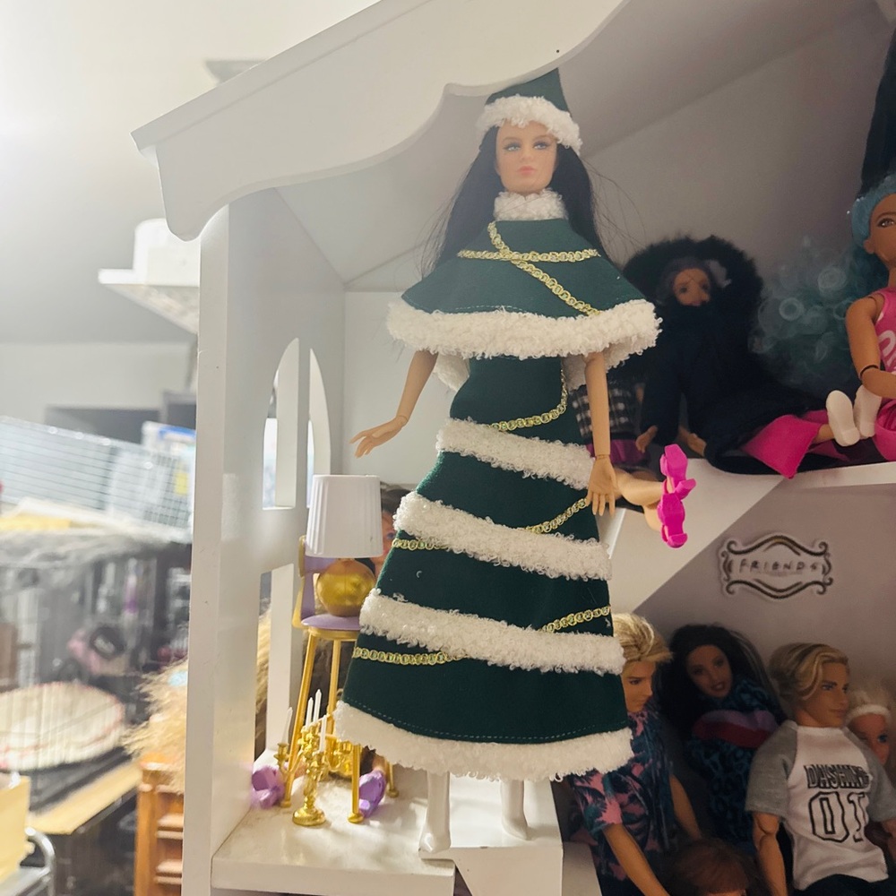 Festive Green and White Doll Outfit